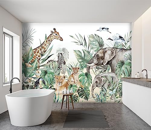 -Tropical Rainforest Plants Animals Tigers Fabric Wallpaper Jungle Plants - Image 3