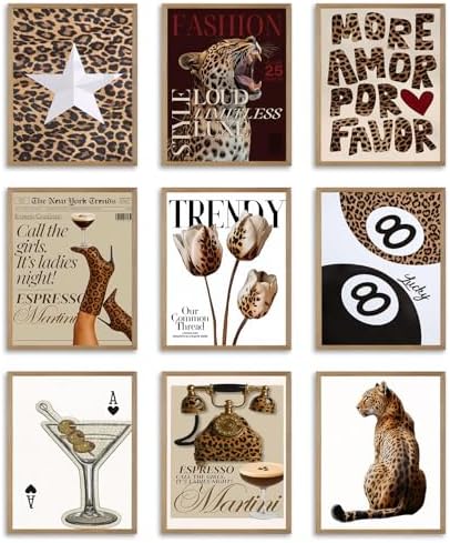 Msvenors Vintage Trendy Leopard Posters Wall Art Set of 9, Luxury Aesthetic by Unknown