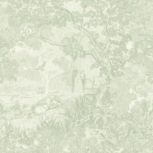 Heroad Peel and Stick Wallpaper Green Vintage Forest Animals Floral Wallpaper by HeroadBrand
