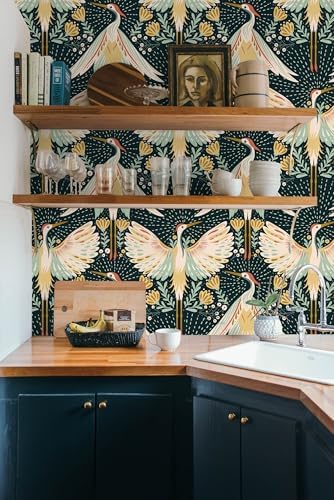 HAOKHOME Crane Wallpaper Peel Stick Boho Bird Chinoiserie 17.3in x 32.8ft - Image 5
