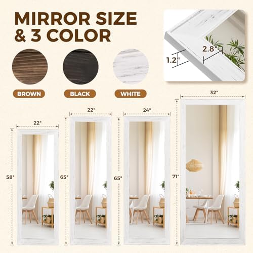65x22in Full Length Mirror, Rustic White Beveled Wood Frame - Image 4