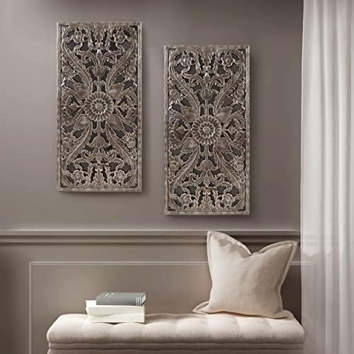 Madison Park Carved Wood Wall Art 2 Piece, Floral Wooden Carving Wall Decor - Image 2