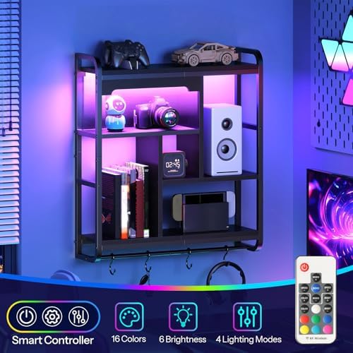 HOOBRO Gaming Floating Shelves for Wall, 26.4" LED Wall Shelf Display Rack - Image 4