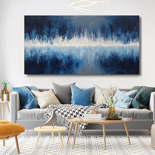 YISXINOAG Deep Blue Abstract Wall Art Modern Calm Cool Tones Canvas 29"X58" - Image 2