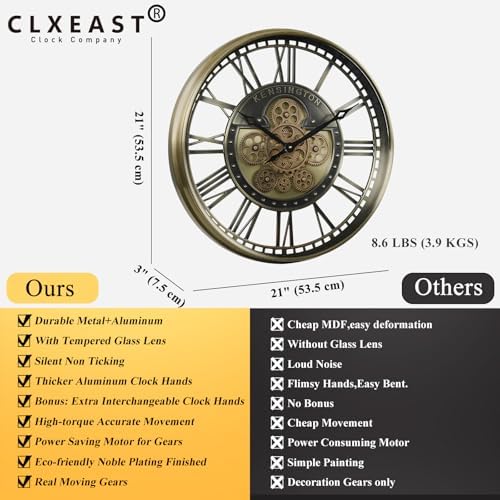CLXEAST 21" Metal Roman Numeral Wall Clock - Image 3