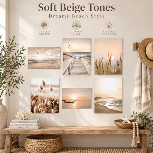 Beach Wall Art Boho Coastal Wall Decor, Neutral Beige Ocean Beach Pictures Wall - Image 6