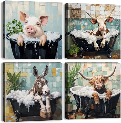Kid Bathroom Wall Art Funny Animals Wall Decor by BLBORLINART
