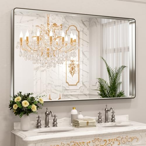 LOAAO 60X40 Inch Brushed Nickel Bathroom Mirror by LOAAO