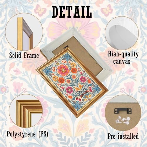 EJPFOGV Colorful Folk Art Bohemian Floral Framed Canvas Wall Art 16x24 inch - Image 6