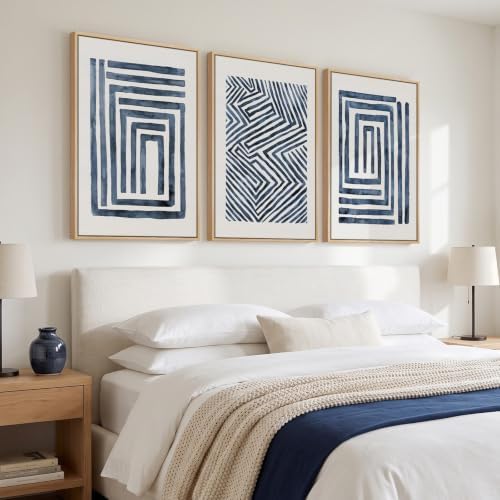 Large Framed Blue White Abstract Wall Art - Image 2