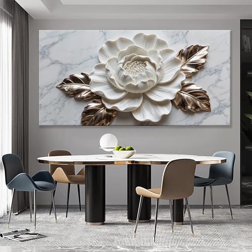 Suconvng Canvas Wall Art Living Room Prints Home Wall Decor Modern White Flower - Image 2