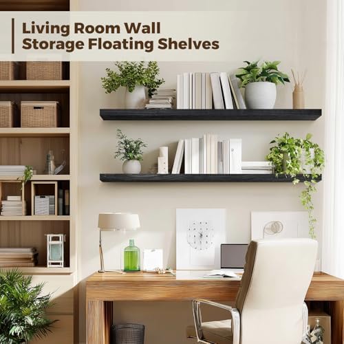 36x5.8x0.8in Floating Wall Shelves Rustic Solid Wood 2-Pack - Image 5