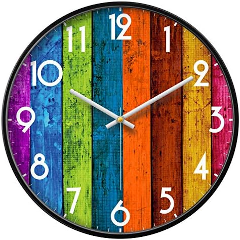 Silent Non-Ticking Analog Wall Clock, Colorful Wood Print by SCOAGE