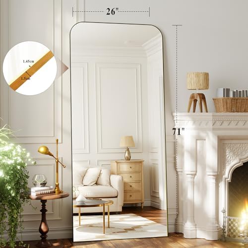 Arched Floor Standing Mirror 71"x26"Black - Image 5