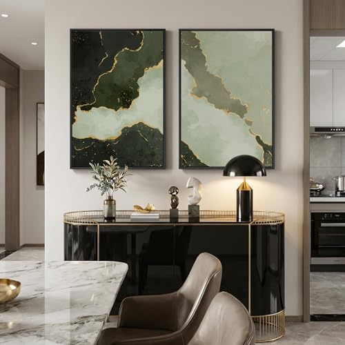Large Framed Green Gold Abstract Wall Art - Image 2
