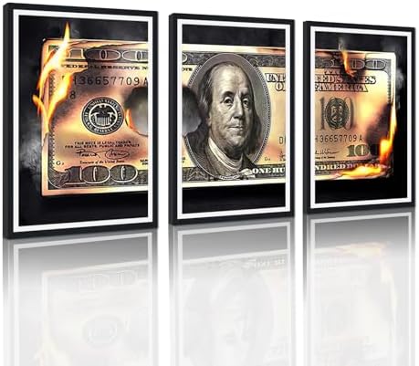 Modern Money Benjamin Franklin Canvas Wall Art Black Framed Painting 3 Panels by YatsenBridge