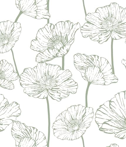 Orainege Floral Peel and Stick Wallpaper Green and White Wallpaper by Orainege