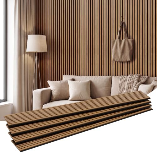 Amsleekey 4-Pack 94.5″x12.6″ Acoustic Wood Slat Wall Panels, 8 Hooks by Amsleekey