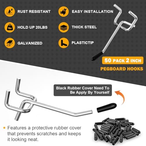 50 Pack 2 Inch Pegboard Hooks, Peg Board Organizer Accessories - Image 3