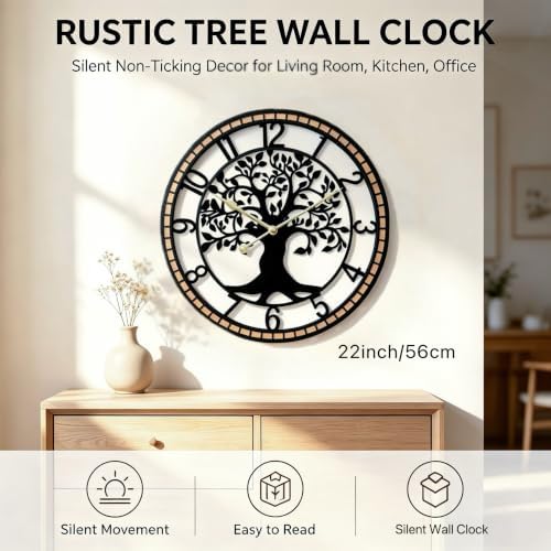 Large Wall Clock for Living Room Decor 22 Inch Tree of Life Metal Wall Art - Image 2