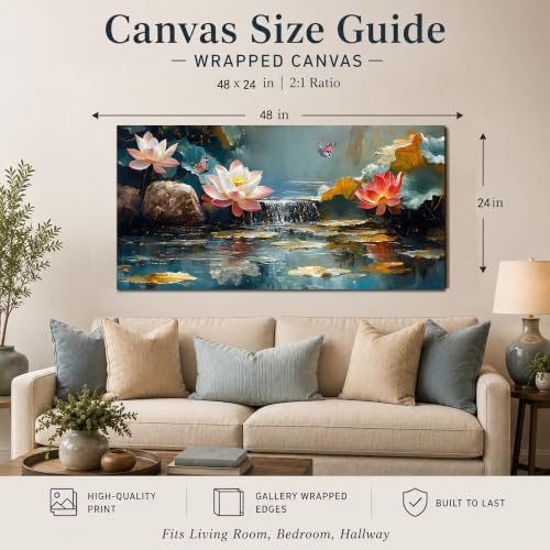 Anolyfi Lotus Canvas Wall Art for Living Room 48"x24" - Image 3