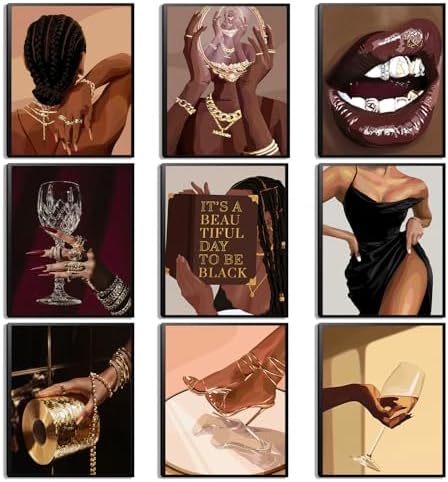 XIANGRUI Black Girl Posters Wall Art Set of 9, African American Woman black art by Unknown