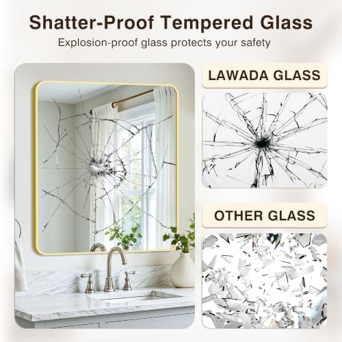 Vanity Bathroom Mirror, 36”x30” Gold Bathroom Mirror - Image 5
