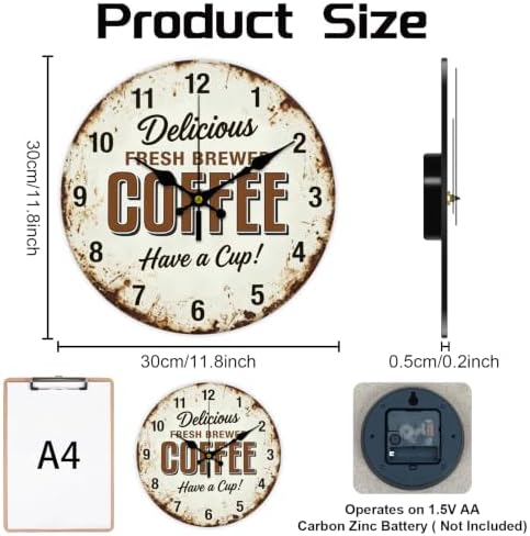 Retro Coffee Wall Clock Silent Non-Ticking 12" - Image 2