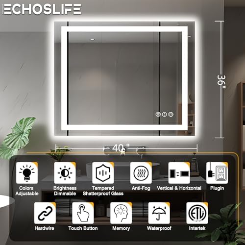 EchosLife 40"x36" LED Bathroom Vanity Mirrors - Image 2