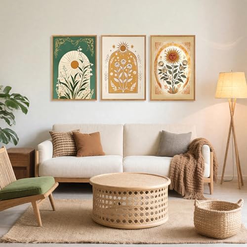 CHDITB Bohemian Sun Floral Framed Canvas Wall Art Set, Mystical Nature Wall - Image 2