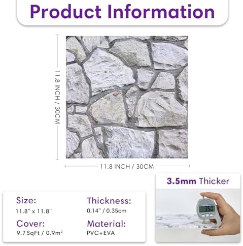 3D Peel and Stick Faux Stone Wall Panels 11.8" x 11.8" 10-Pack - Image 4