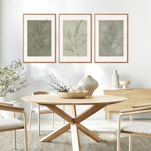 CHDITB Sage Green Botanical Framed Canvas Wall Art Set, Nature Line Art Wall - Image 3