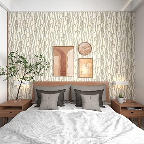 MelunMer Geometric Contact Paper Peel and Stick Wallpaper Gold 17.7”×197” - Image 2