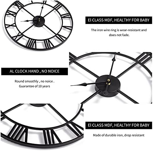 1st owned Large Wall Clock, Metal Retro Roman Numeral Clock, Modern Round Wall - Image 4