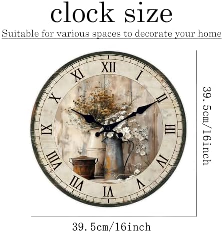 Country Floral Wall Clock 16 Inch Big Farmhouse Decor - Image 6