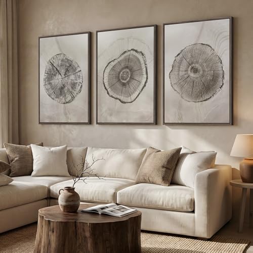Large Framed Wabi Sabi Gray Tree Ring Wall Art by MXART