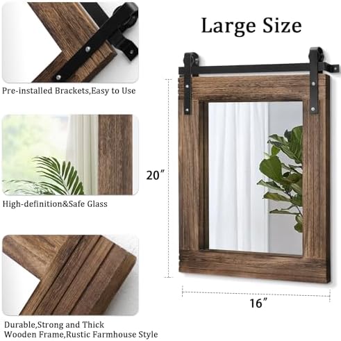 AAZZKANG Wall Mirror Rustic Barn Door Mirrors Rectangle Wood Framed Large - Image 2