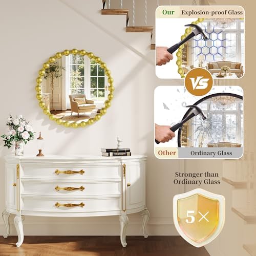 24 Inch Gold Round Mirror, Decorative Vanity Circle Mirror Wall - Image 4