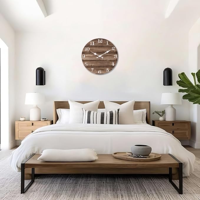 XFM Farmhouse Small Wooden Wall Clock 10 Inch Silent Brown - Image 5