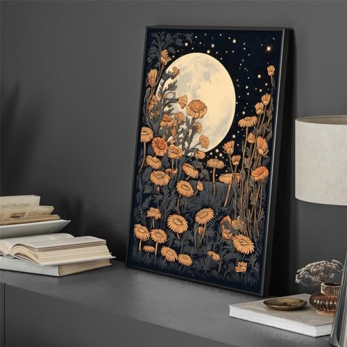 Vintage Moon Flowers Canvas Wall Art, Retro Mystical Celestial Moon Poster - Image 6