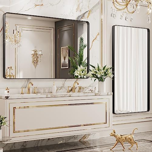 LOAAO 50X30 Inch Black Bathroom Mirror Metal Framed - Image 4