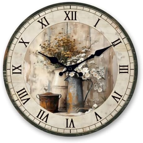 Vintage Country Floral Wall Clock Battery Operated 12 Inch by RONGKEJIAJU