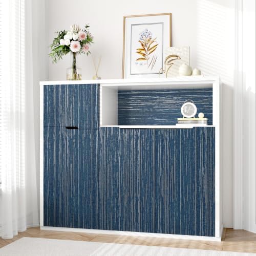 Wallercity Blue/WhiteGrasscloth Textured Wallpaper - Image 4