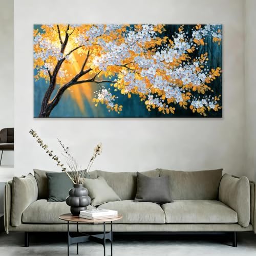 Modern Large Yellow Flower Tree Wall Art - Image 4