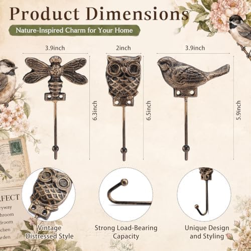 Hicarer 3 Pcs Animal Wall Hooks Cast Iron Hangers - Image 2
