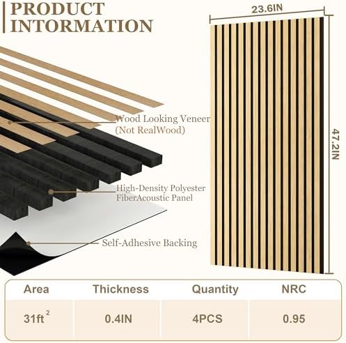 4-Pack Wood Veneer Acoustic Wall Panels Decorative Acoustical Panel - Image 2