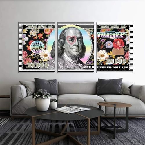 Money Pictures Wall Art 3 Panels Money Posters Prints Art Colorful one Hundred - Image 3