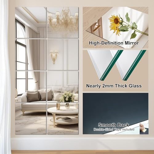 Vlush Sticky Mirror Tiles Fitness Full Length Mirror 10.2＂x10.2＂8 Pieces - Image 3