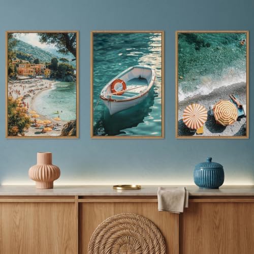 Aryroi Italy Coastal Amalfi Seascape Framed Canvas Wall Art Set- 24"x36"x3 - Image 2