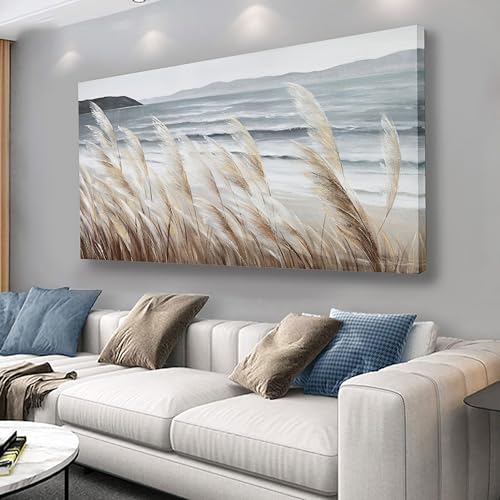 Plant Wall Art Nature Wall Art Reed Seascape Canvas Painting Wall Decor Framed by Glvzygy